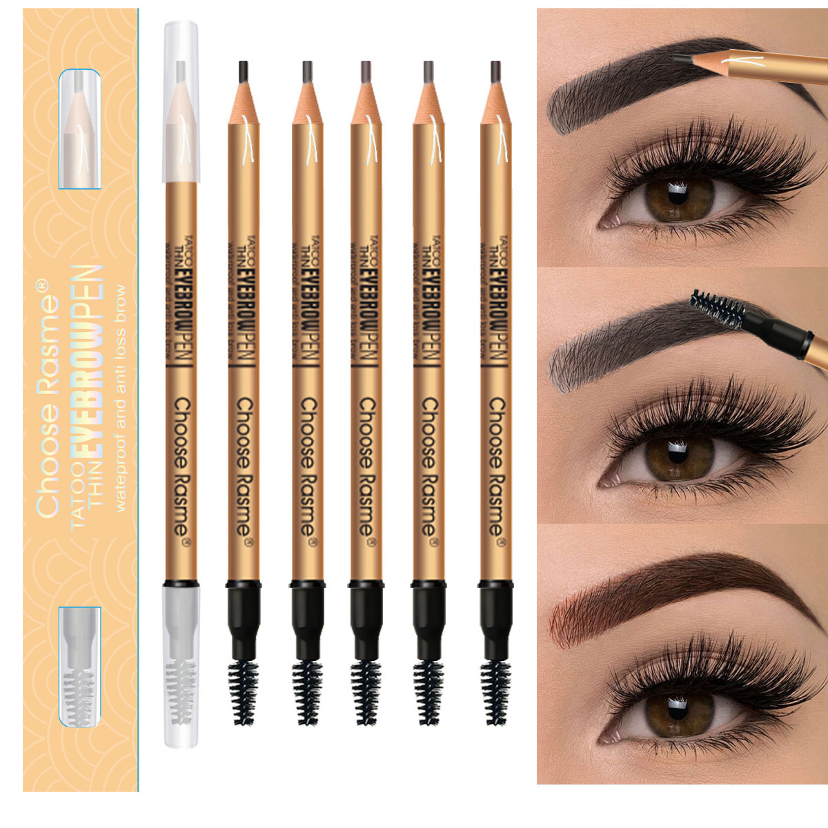 Double ended eyebrow pencil with drawstring, waterproof and