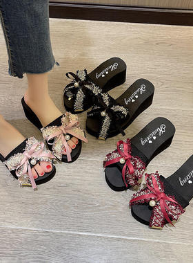 Internet celebrity summer women's bow one line slippers, fa