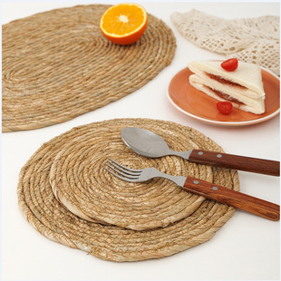 Japanese woven linen placemat, round handmade anti scald an