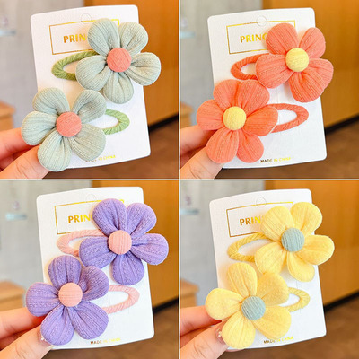 Children's Cute Fabric Flower Pair Hair Clip Korean Girl Ha