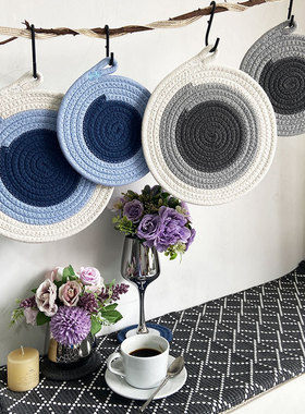 Color blocking cotton rope placemat, rustic style, thickene