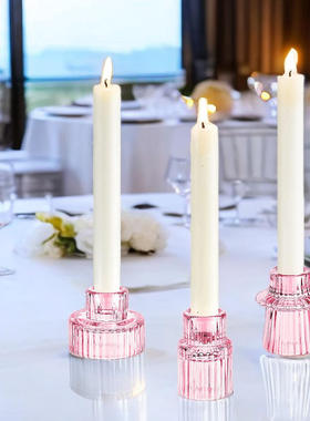 Glass candle holder set with vertical green candle holder d