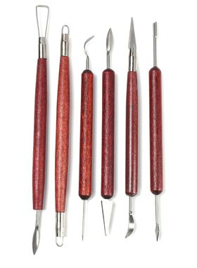 6-piece set of ceramic tools, red wooden double headed radi