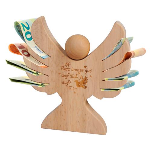 Wooden carving coin clip, holiday wooden boy and girl bapti