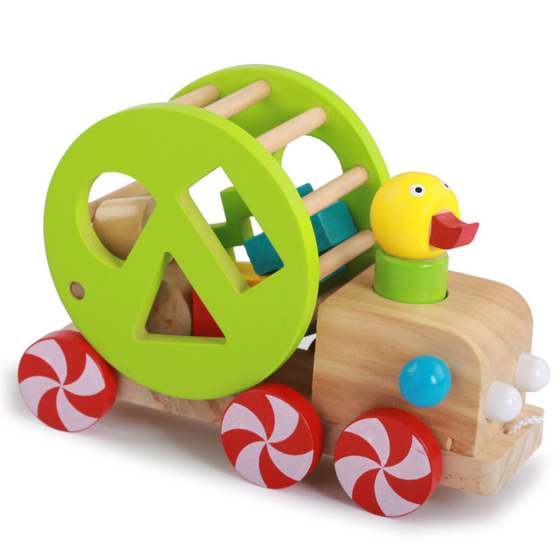Children's wooden duck cart puzzle early education geometry