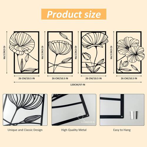 Iron wall hanging wall four piece set, three-dimensional li