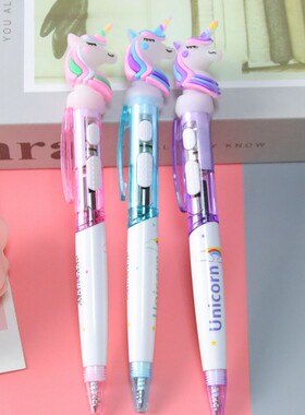 Creative glowing unicorn ballpoint pen with light, fun neut