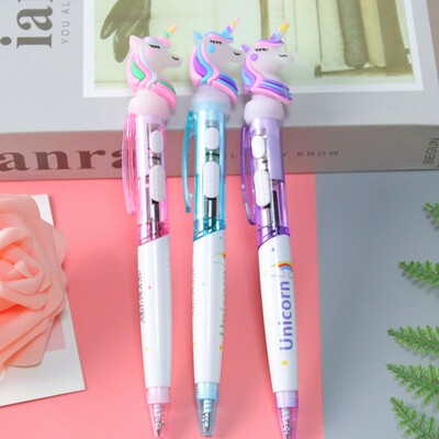 Creative glowing unicorn ballpoint pen with light, fun neut