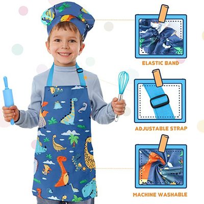 Children's apron set, dinosaur apron and chef's hat, kitche
