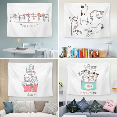 Cartoon cat background cloth, children's bedroom headboard