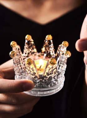 Light luxury glass crystal gold crown candle holder necklac