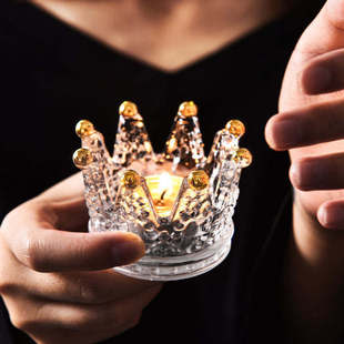 Light luxury glass crystal gold crown candle holder necklac