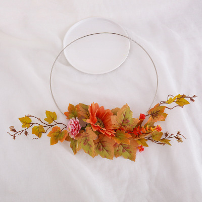 Simulated Flowers, Pumpkin, Autumn Maple Leaf Wreath, Thank