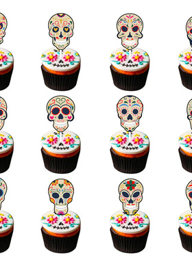 Day of the Dead Decorate Skull Paper Cups with Flags, Mexic
