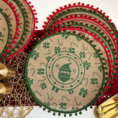 Huangma placemat, Christmas woven table mat, printed wool b