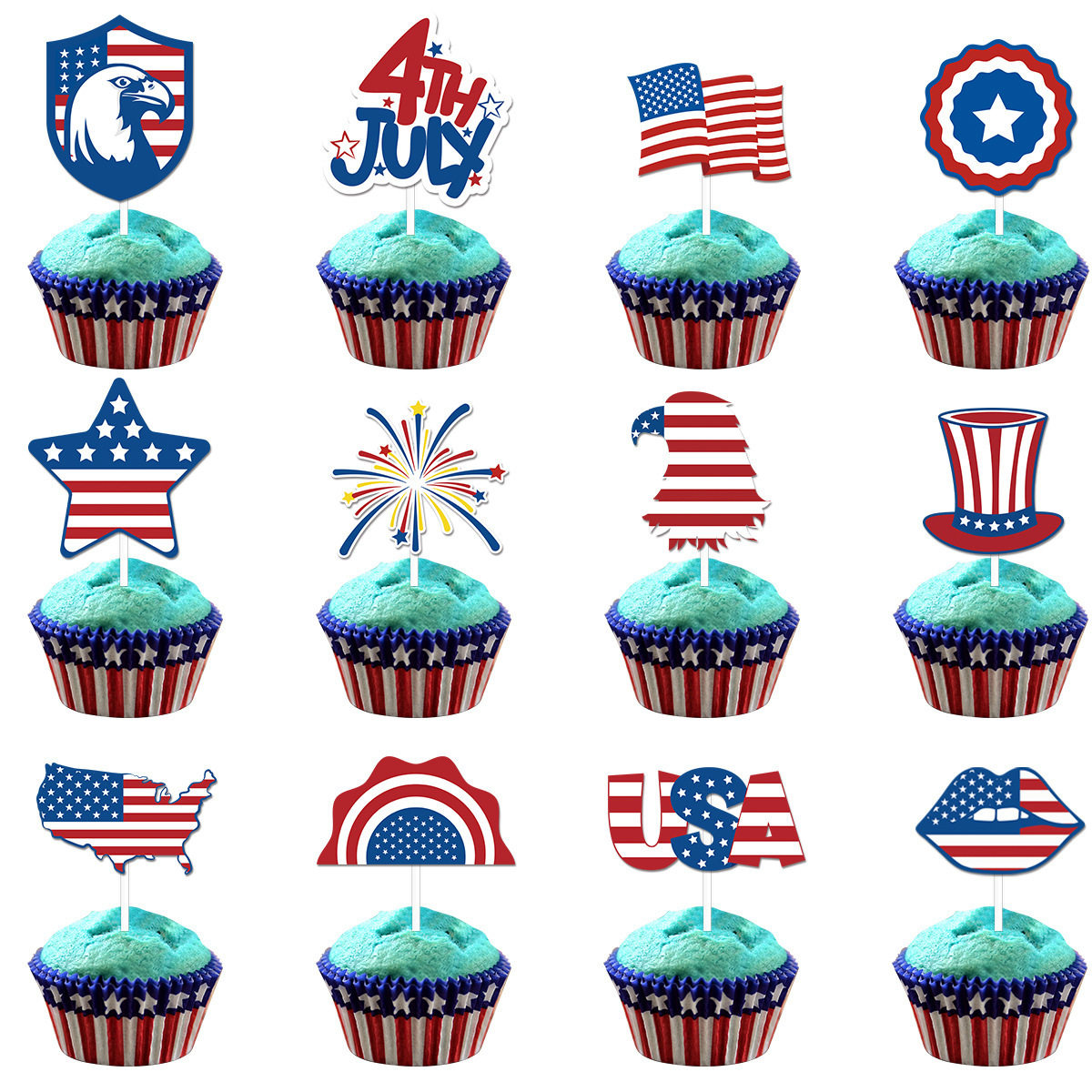 American themed 12pcs cake paper cup flags, USA Independenc