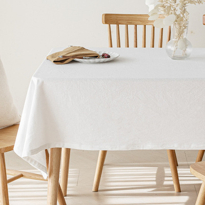 Pure white tablecloth, Nordic style fabric, cotton and line