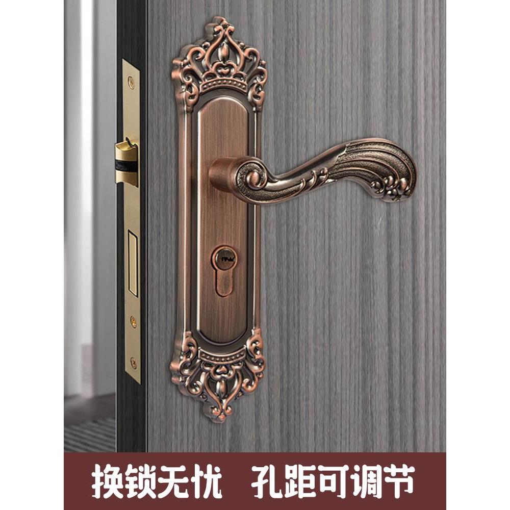免改孔可调节门锁室内卧室房间通用型静音实木门欧美复古铜色锁具