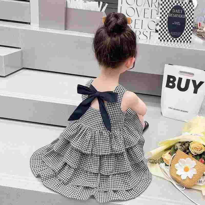 女童表演服格子蛋糕连衣裙新款韩版洋气公主礼服裙童装潮