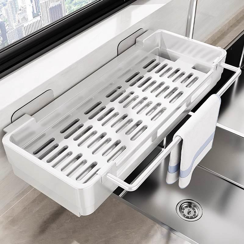 免打孔厨房抹布架壁挂式置物架家用沥水收纳架子水槽挂篮用品神器