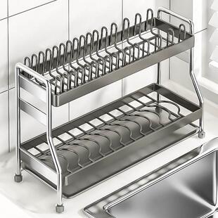 不锈钢碗碟收纳架厨房窄款置物架多功能碗架碗筷收纳盒碗盘沥水架