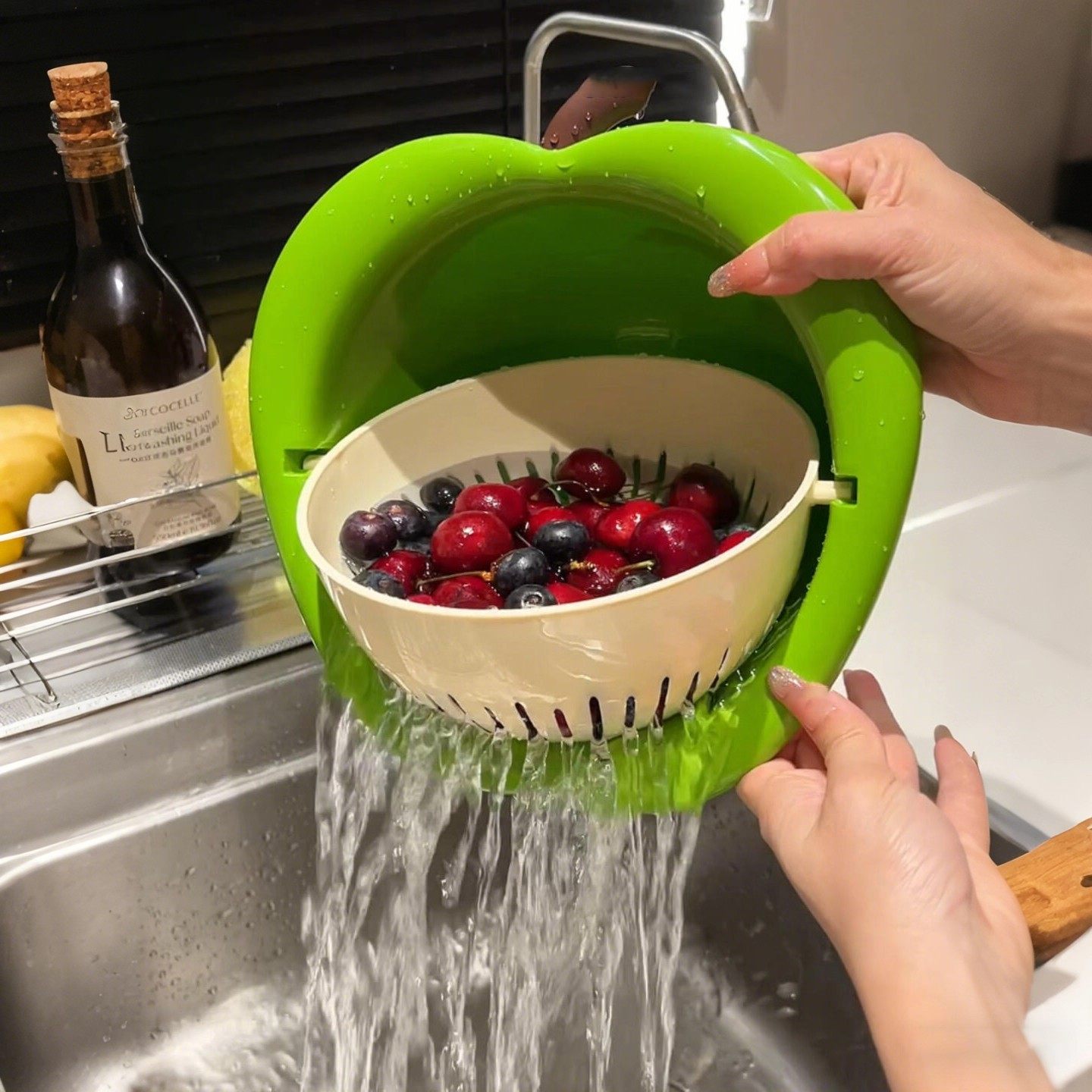 可爱苹果沥水篮家用食品级双层旋转多功能果盘创意厨房淘米淘菜盆,餐饮具,果盆/果盘/果篮,淘宝优惠券,粉丝福利购,淘宝优惠卷