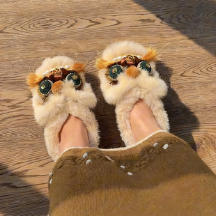 非遗虎头鞋女成人千层底加绒保暖棉鞋复古布鞋汉服鞋民族风棉拖鞋