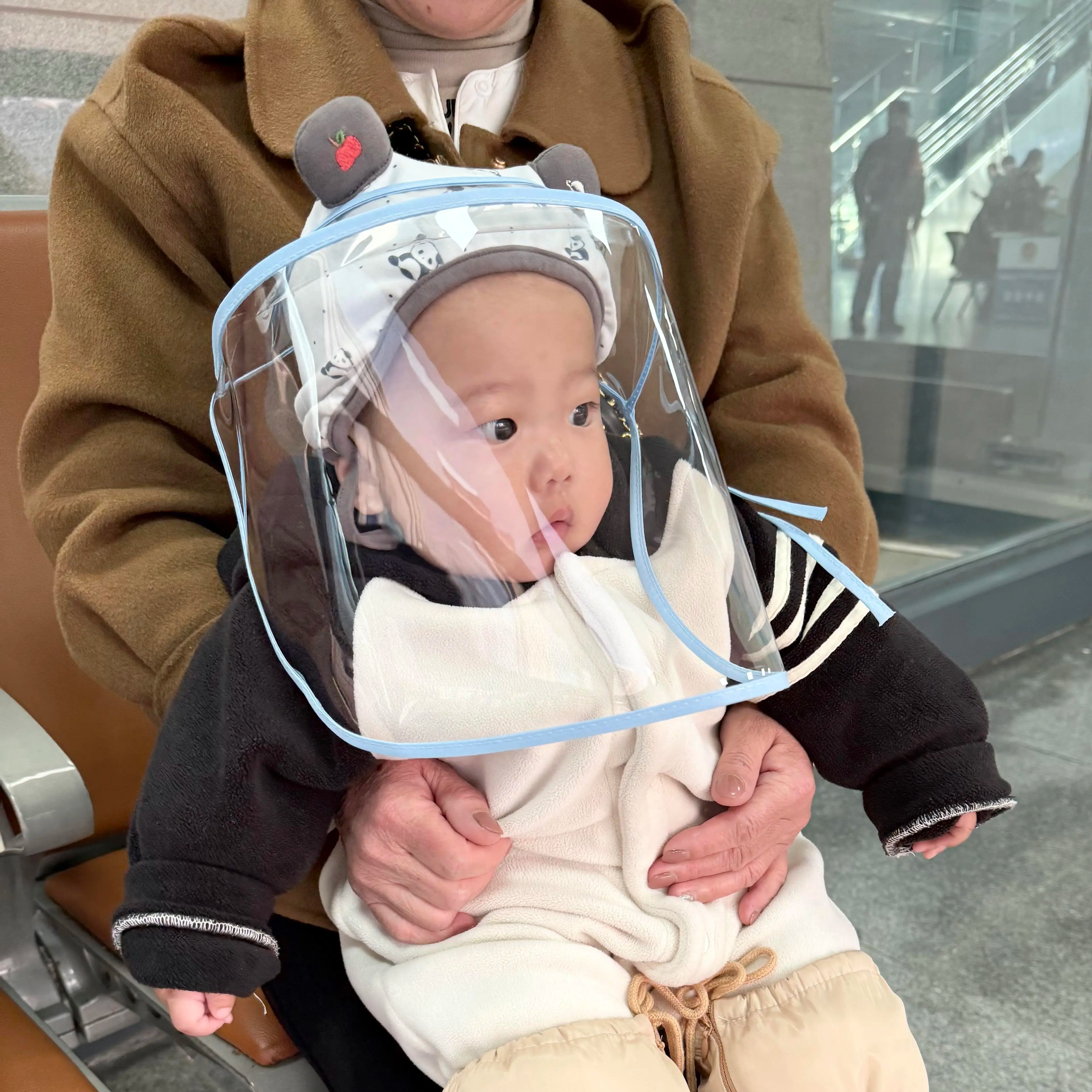 新生婴儿防护面罩小月龄宝宝外出隔离防护防飞沫可调节帽子护脸罩