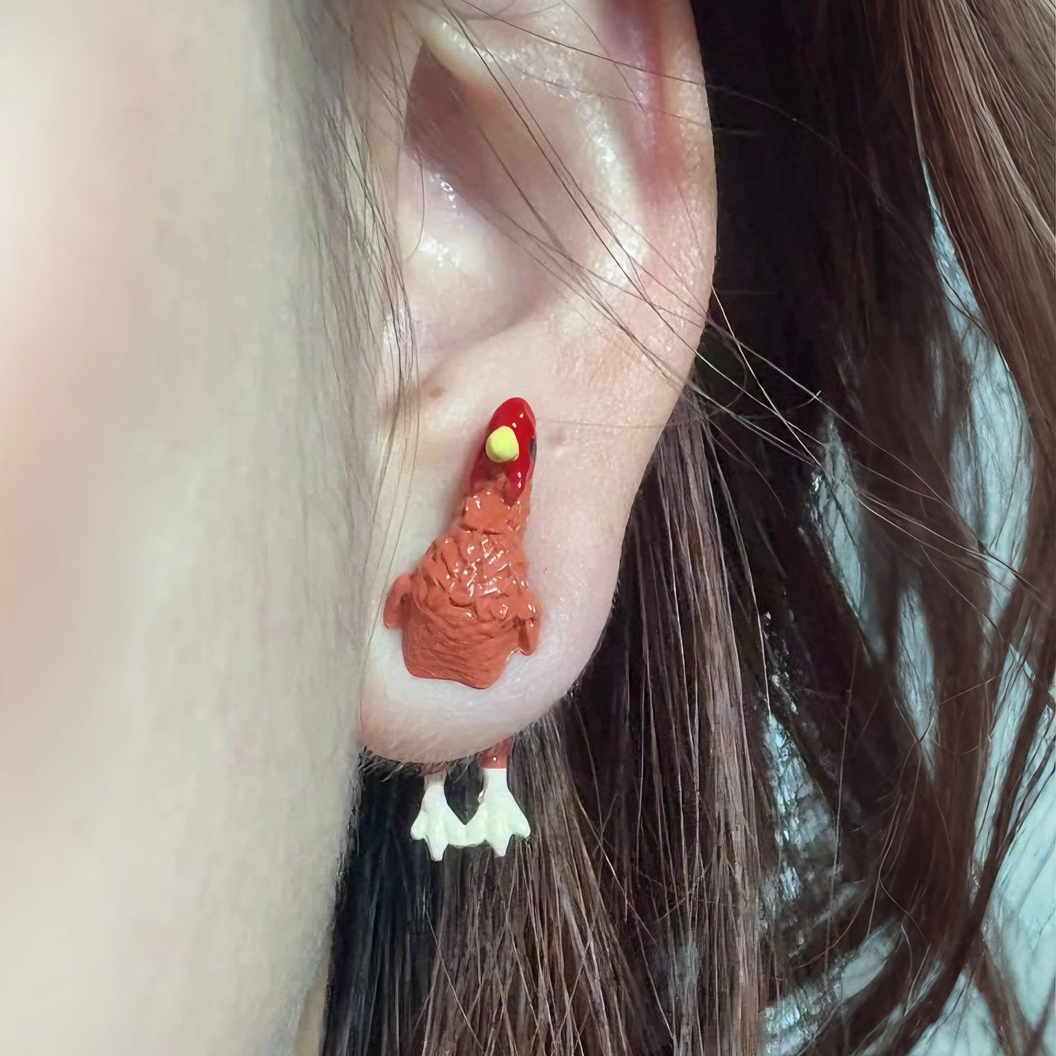 个性母鸡耳钉小众仿真生肖鸡