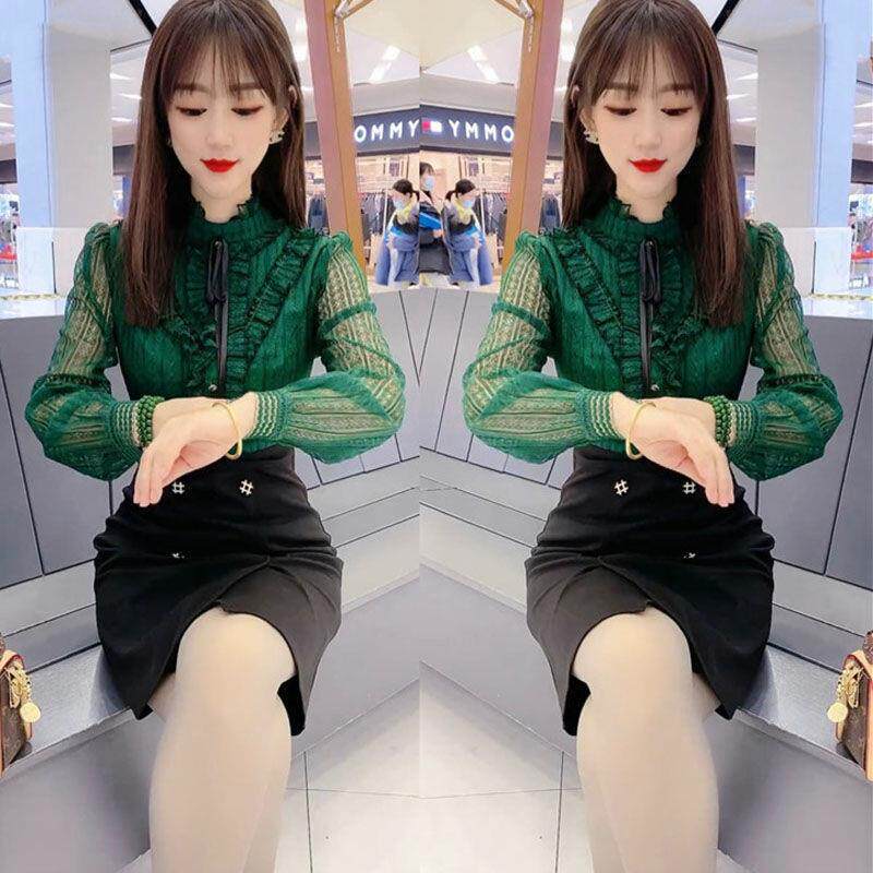 高端网红爆款时尚连衣裙女2025春夏新款减龄绿色木耳边拼接包臀裙