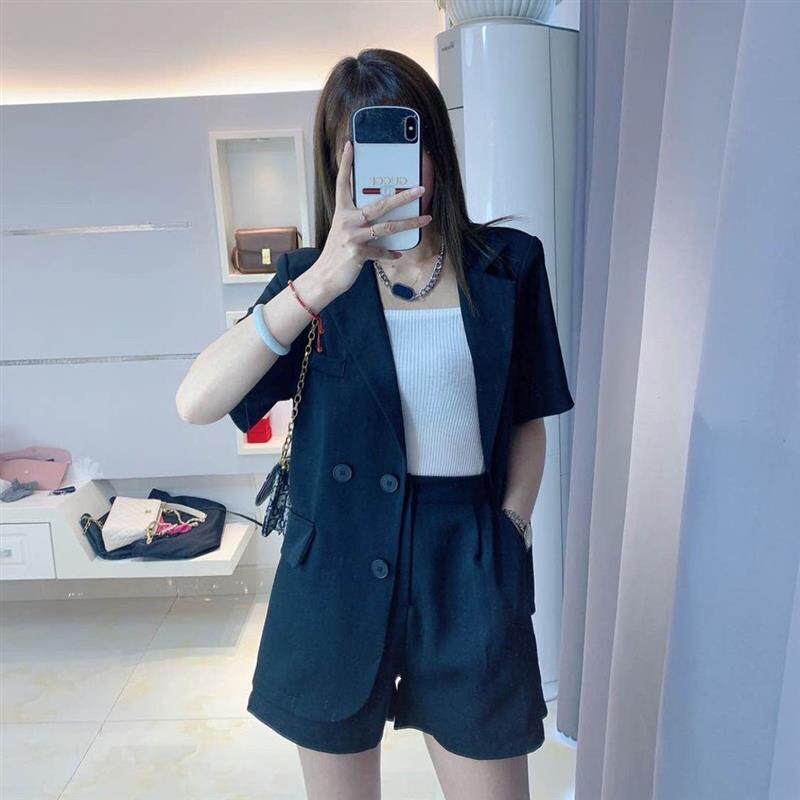 夏季时尚休闲西装套装女小个子穿搭高级感气质薄款西服短裤两件套