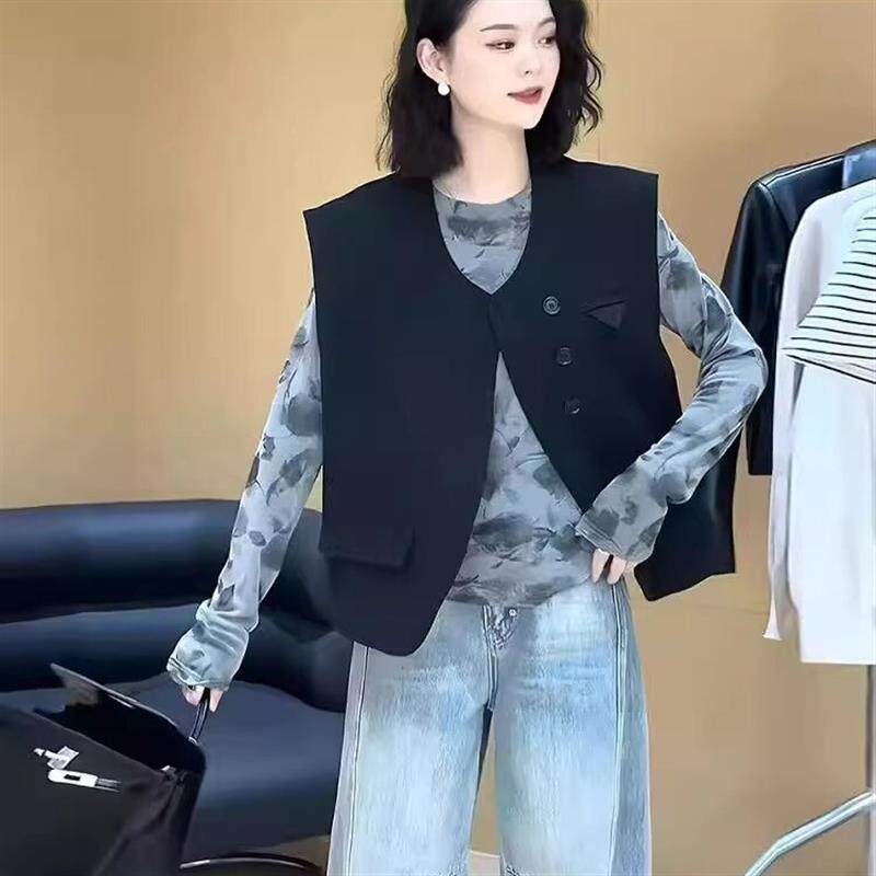 欧货高级感黑色西装马甲女2024春秋新款设计感小众无袖坎肩背心潮