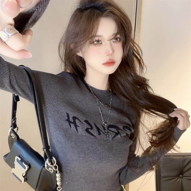 美式短款针织毛衣打底衫内搭女春装高腰露肚脐设计感小众别致上衣