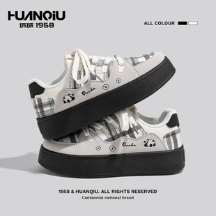 环球女鞋厚底格子板鞋女款增高面包鞋小众学生百搭圆头休闲鞋子女