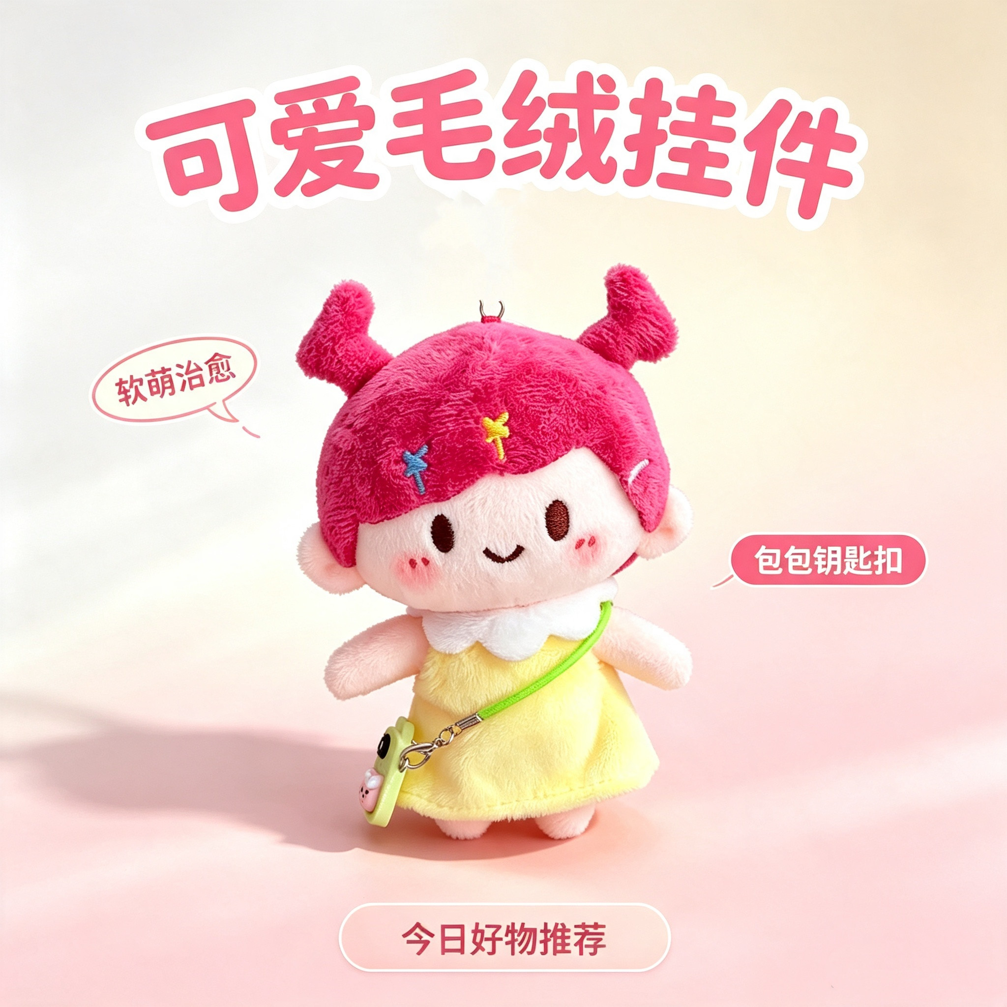 超萌小美毛绒解压治愈钥匙扣