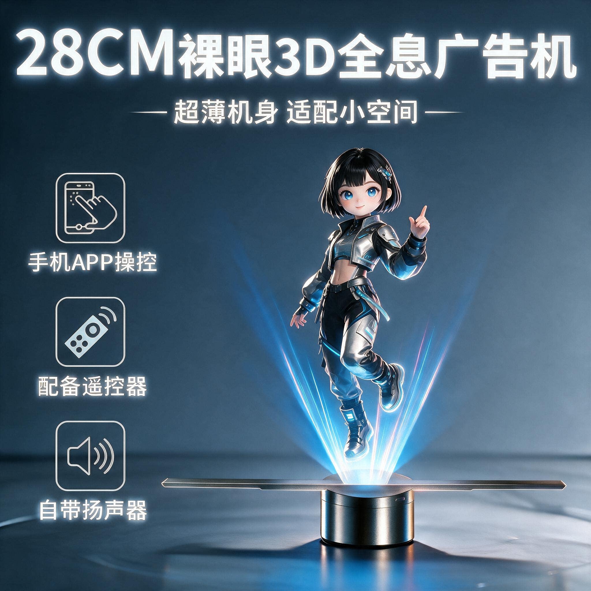 28CM高清立体3D全息投影仪小尺寸空中悬浮LED无屏成像商用广告机