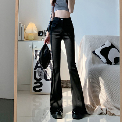 浅蓝微喇牛仔裤女春秋装高腰复古