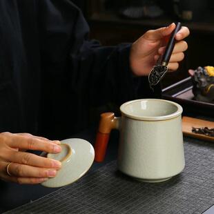 汝窑杯茶水分离水杯个人专用88陶瓷克马杯杯子开片可养泡茶办公茶