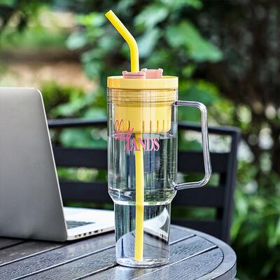 韩12468式大容手柄塑料量吸管杯随行户管外运动啡双饮吸水壶女生