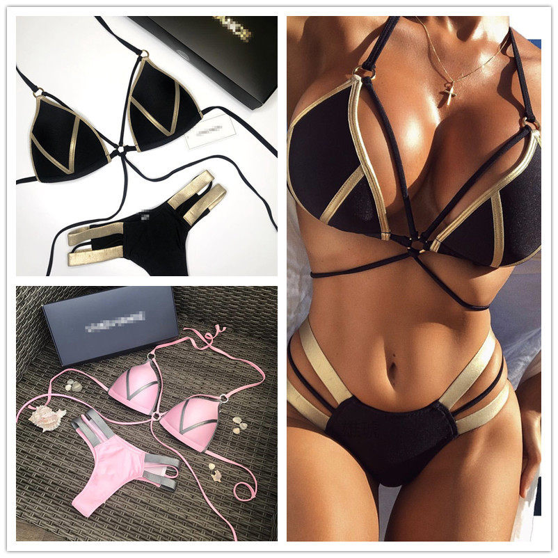 2022烫金拼接比基尼女士性感泳装泳衣Stitching bikini swimsuit