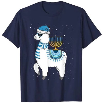 Menorah Hanukkah Llama Alpaca Chanukah Christmas Pajama Tee