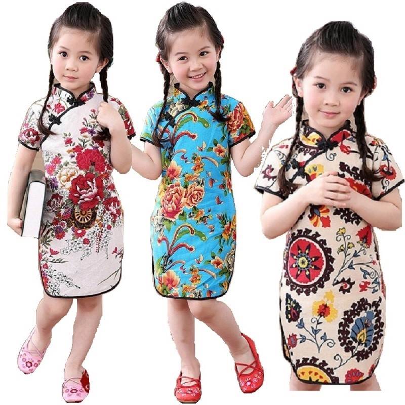 Floral Baby Girls Qipao Dress Chinese Clothes Kids Dresses