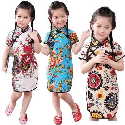Floral Baby Girls Qipao Dress Chinese Clothes Kids Dresses