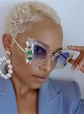 时尚新复古猫眼钻石树叶派对休闲女士太阳眼镜飞行墨镜sunglasses