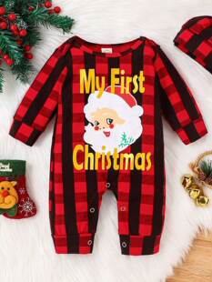 Baby Christmas Red Plaid Pajama jumpsuit婴儿圣诞节红色睡衣