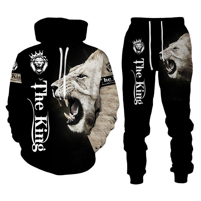 autumn Animal 3D Printed Sweatershirt Trousers Man Tracksuit