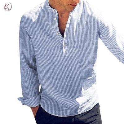 Cotton Shirt Long Sleeve Striped Slim Shirts For Men S-5XL男