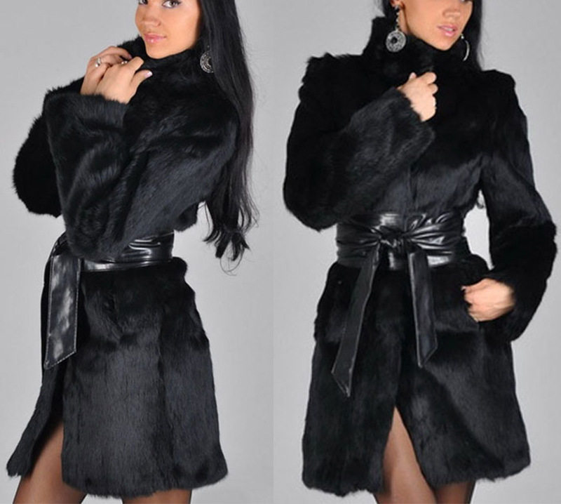 秋冬女仿貂皮大衣狐狸毛外套中长款仿皮草Women copy fur coats