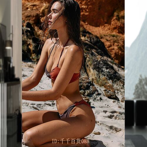Strap swimsuit solid color bikini2021比基尼性感泳衣女拧结绑