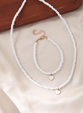 白色米珠项链手链套装女